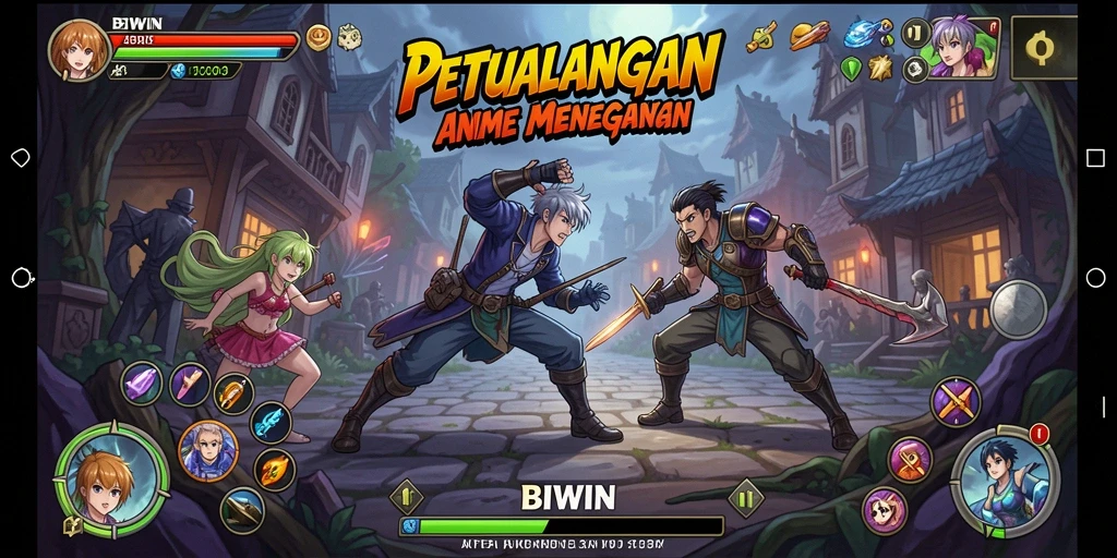 Screenshot gameplay BIWIN yang menampilkan aksi seru dan karakter anime.