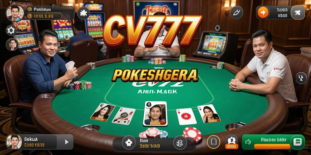Screenshot gameplay CV777 yang menunjukkan aksi poker yang nyata.