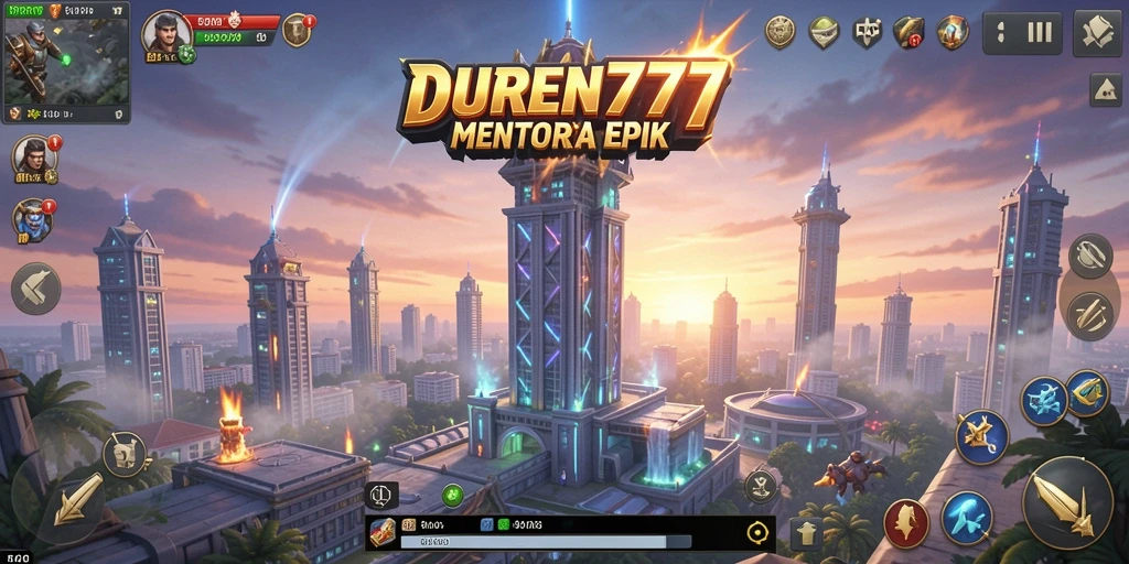 Tampilan gameplay menara pertahanan di DUREN777 menunjukkan aksi seru dan strategis.