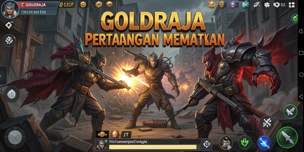Tampilan gameplay GOLDRAJA yang memukau dalam pertempuran seru.