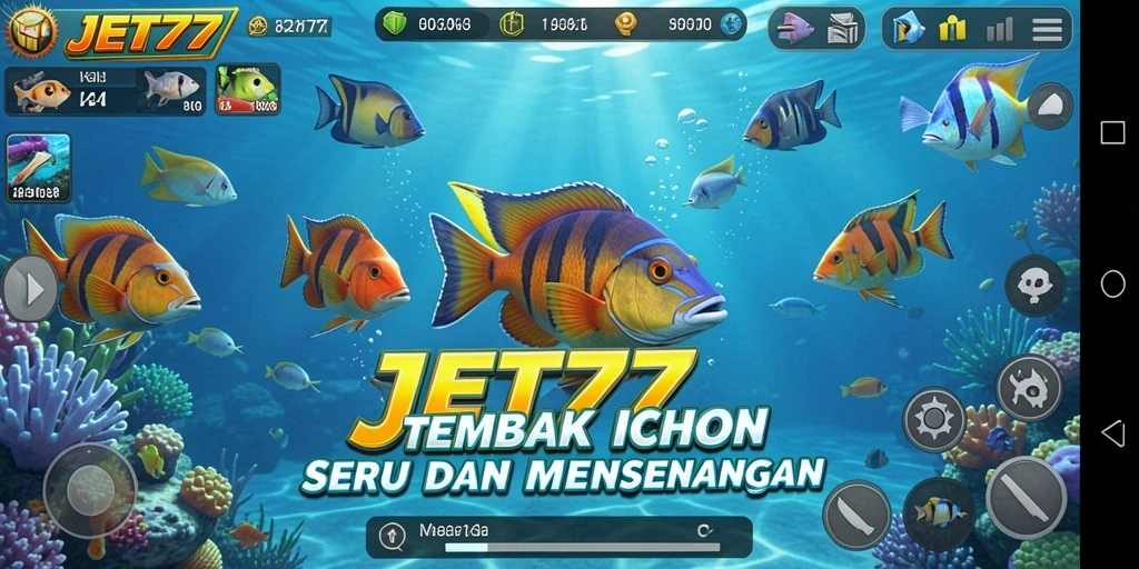 Tangkapan layar seru dari game Tembak Ikan JET77 dengan aksi menembak.
