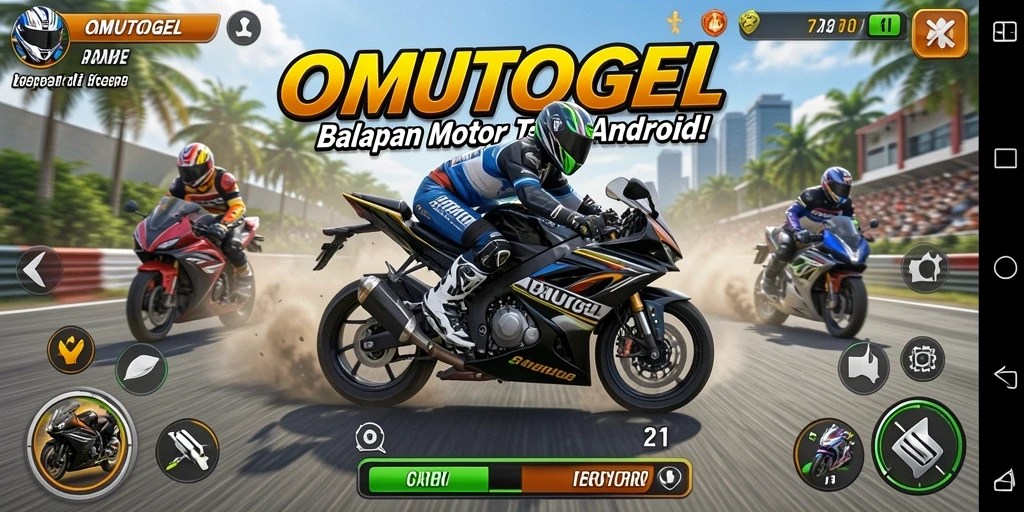 Screenshot utama OMUTOGEL menampilkan aksi balapan motor yang mendebarkan.