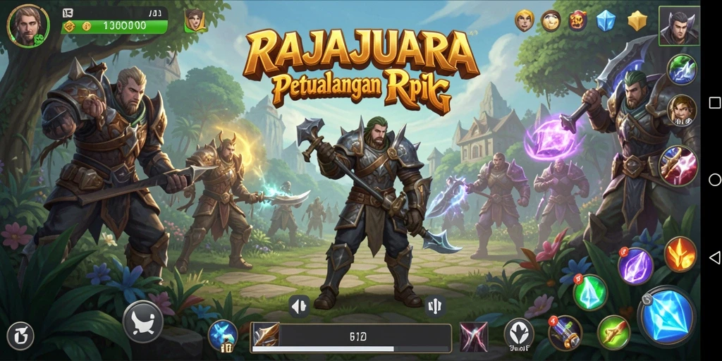 Screenshot utama RAJAJUARA menampilkan aksi mendebarkan dalam pertempuran RPG.