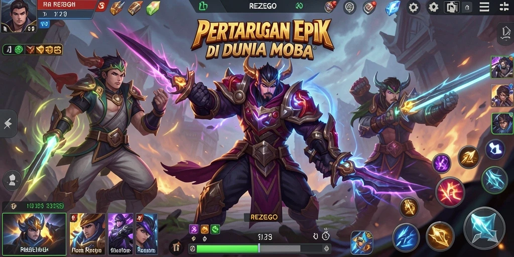 Tampilan gameplay menegangkan dengan strategi seru di dunia MOBA.