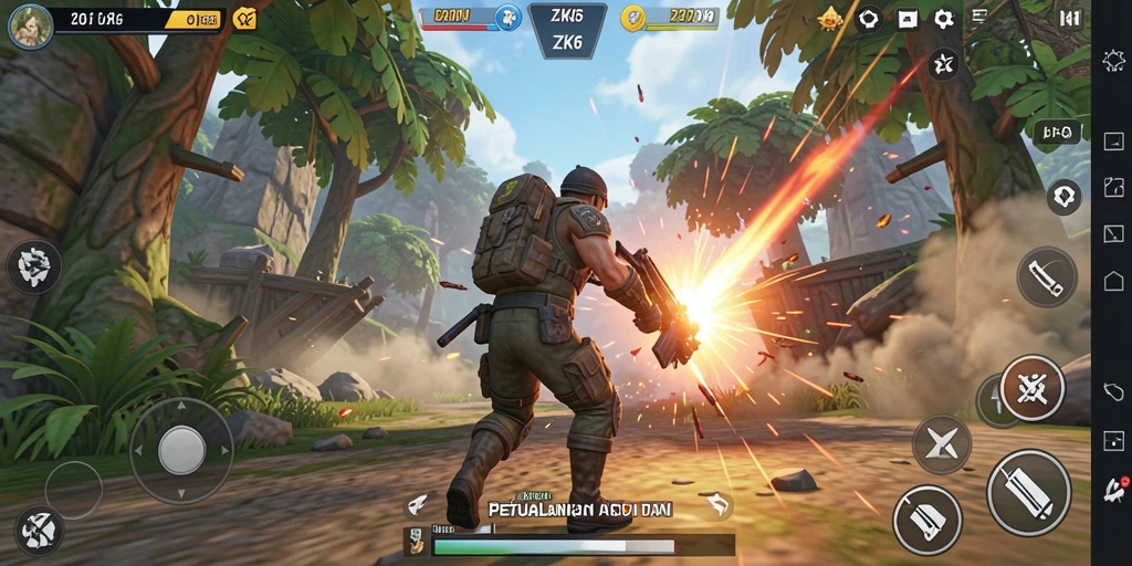 Tangkapan layar ZK6 menampilkan aksi seru dalam game TPS.